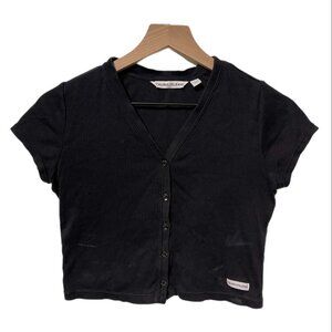 Calvin Klein Black Ribbed Short-Sleeve Buttoned Cardigan Shirt size XS